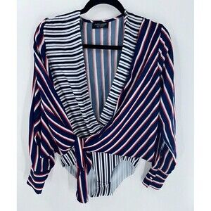 Women's Zara Accessories Striped Tie Front Long Sleeve Bodysuit Size S
